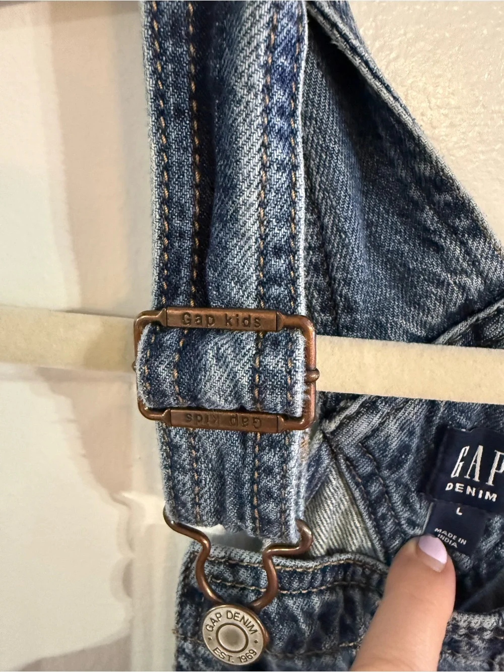 Gap Kids Girls Blue Denim Overall One-Piece L Cotton Adjustable Straps Pockets
